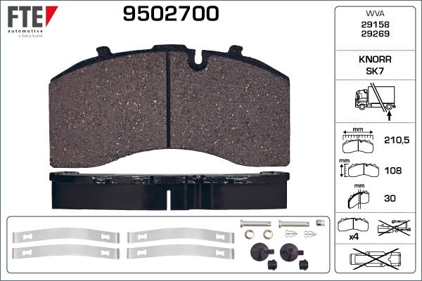 FTE 9502700 - Brake Pad Set, disc brake autospares.lv