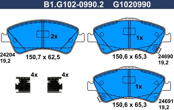 Galfer B1.G102-0990.2 - Brake Pad Set, disc brake autospares.lv