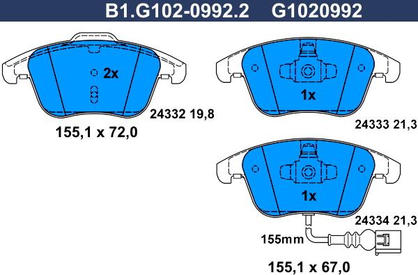 Galfer B1.G102-0992.2 - Brake Pad Set, disc brake autospares.lv