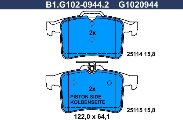 Galfer B1.G102-0944.2 - Brake Pad Set, disc brake autospares.lv