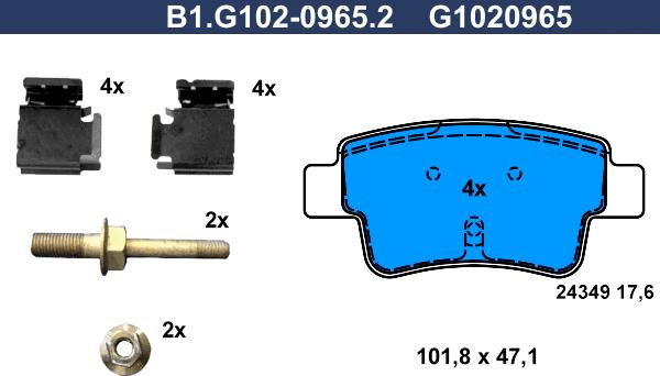 Galfer B1.G102-0965.2 - Brake Pad Set, disc brake autospares.lv