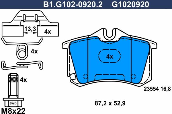 Galfer B1.G102-0920.2 - Brake Pad Set, disc brake autospares.lv