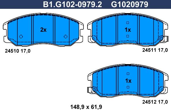 Galfer B1.G102-0979.2 - Brake Pad Set, disc brake autospares.lv