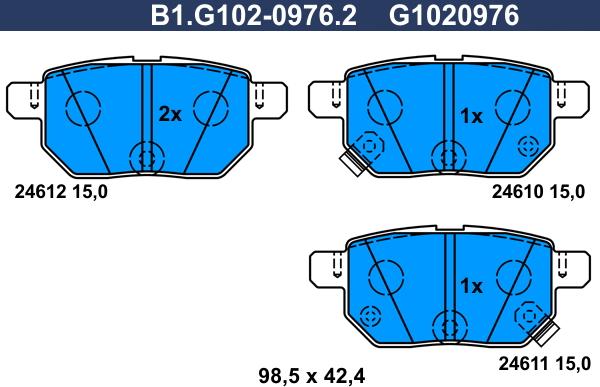 Galfer B1.G102-0976.2 - Brake Pad Set, disc brake autospares.lv