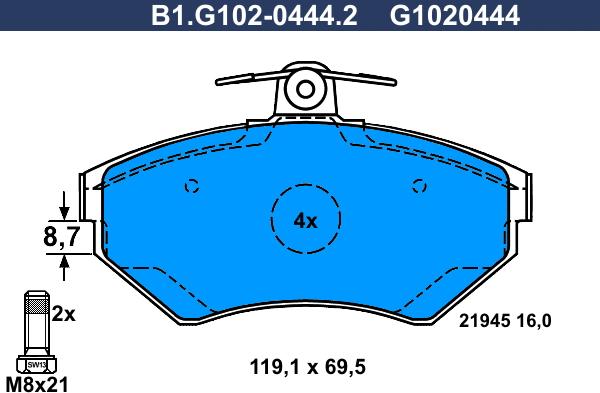 Galfer B1.G102-0444.2 - Brake Pad Set, disc brake autospares.lv