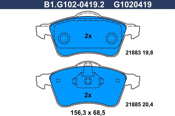 Galfer B1.G102-0419.2 - Brake Pad Set, disc brake autospares.lv