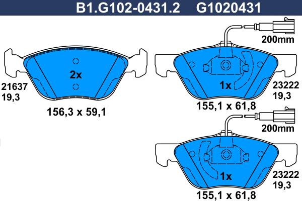 Galfer B1.G102-0431.2 - Brake Pad Set, disc brake autospares.lv