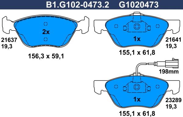 Galfer B1.G102-0473.2 - Brake Pad Set, disc brake autospares.lv