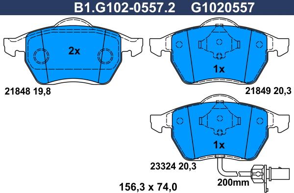 Galfer B1.G102-0557.2 - Brake Pad Set, disc brake autospares.lv