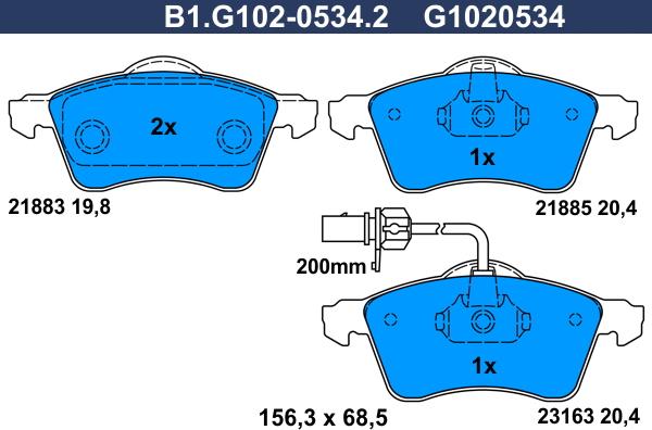 Galfer B1.G102-0534.2 - Brake Pad Set, disc brake autospares.lv