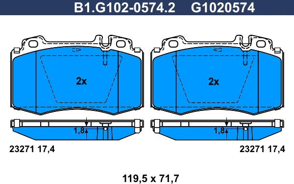 Galfer B1.G102-0574.2 - Brake Pad Set, disc brake autospares.lv