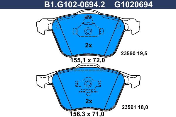 Galfer B1.G102-0694.2 - Brake Pad Set, disc brake autospares.lv