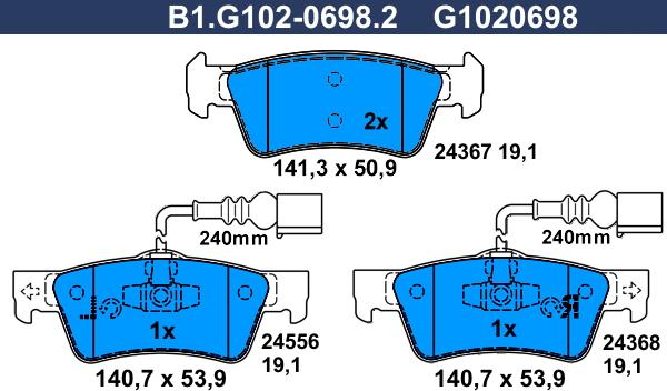 Galfer B1.G102-0698.2 - Brake Pad Set, disc brake autospares.lv