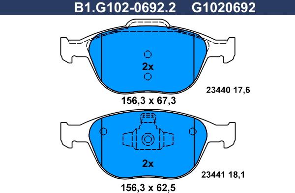 Galfer B1.G102-0692.2 - Brake Pad Set, disc brake autospares.lv