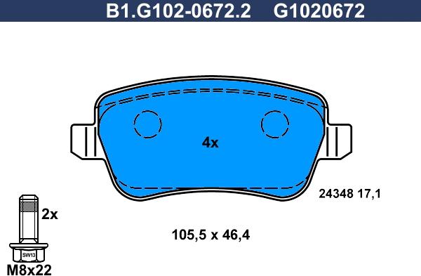 Galfer B1.G102-0672.2 - Brake Pad Set, disc brake autospares.lv