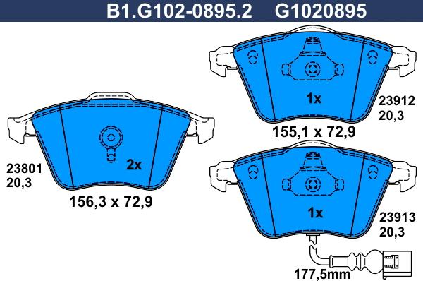 Galfer B1.G102-0895.2 - Brake Pad Set, disc brake autospares.lv