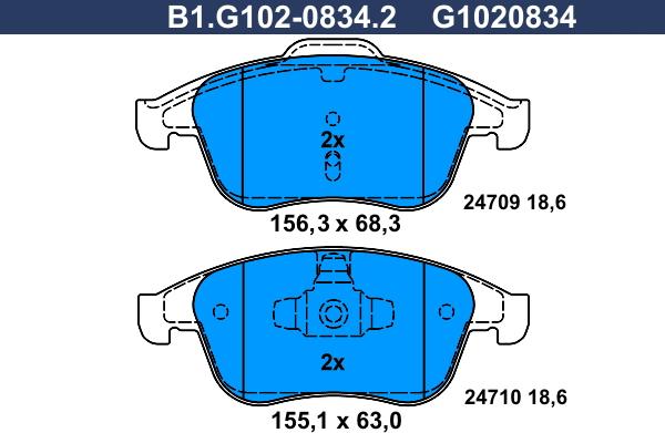 Galfer B1.G102-0834.2 - Brake Pad Set, disc brake autospares.lv