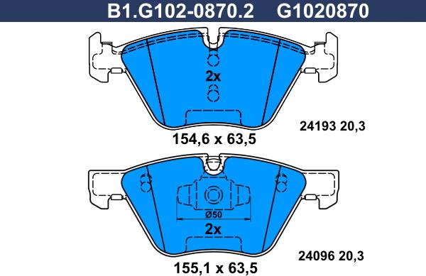 Galfer B1.G102-0870.2 - Brake Pad Set, disc brake autospares.lv