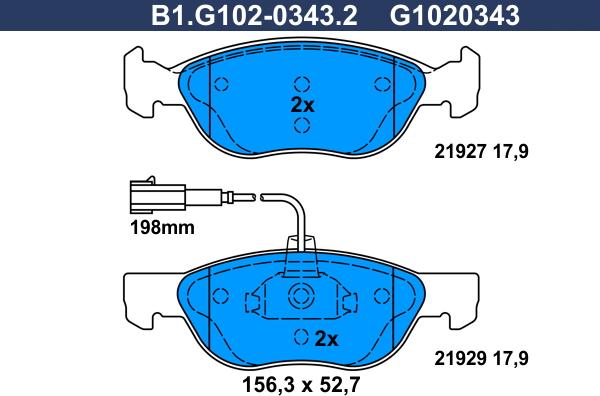 Galfer B1.G102-0343.2 - Brake Pad Set, disc brake autospares.lv