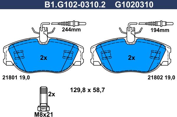 Galfer B1.G102-0310.2 - Brake Pad Set, disc brake autospares.lv