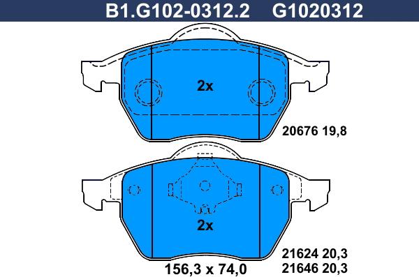 Galfer B1.G102-0312.2 - Brake Pad Set, disc brake autospares.lv