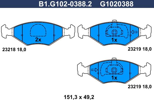 Galfer B1.G102-0388.2 - Brake Pad Set, disc brake autospares.lv