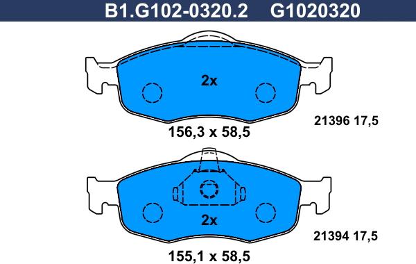Galfer B1.G102-0320.2 - Brake Pad Set, disc brake autospares.lv