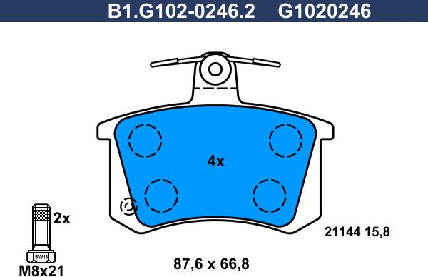 Galfer B1.G102-0246.2 - Brake Pad Set, disc brake autospares.lv