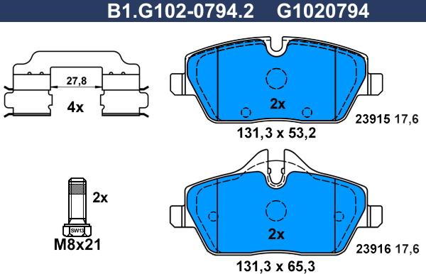 Galfer B1.G102-0794.2 - Brake Pad Set, disc brake autospares.lv