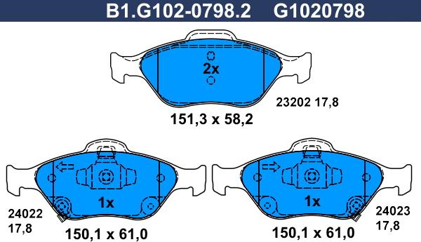 Galfer B1.G102-0798.2 - Brake Pad Set, disc brake autospares.lv