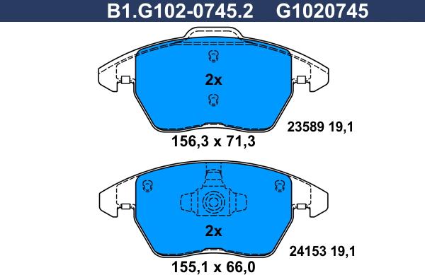 Galfer B1.G102-0745.2 - Brake Pad Set, disc brake autospares.lv