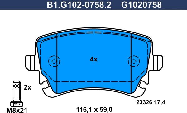 Galfer B1.G102-0758.2 - Brake Pad Set, disc brake autospares.lv