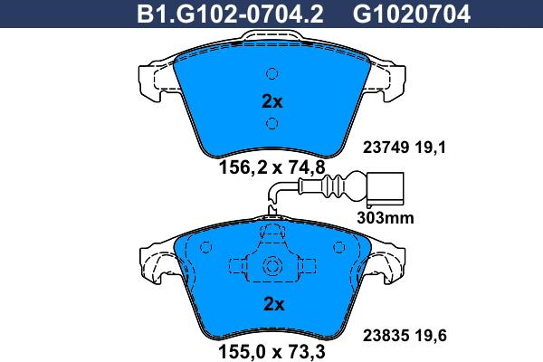 Galfer B1.G102-0704.2 - Brake Pad Set, disc brake autospares.lv