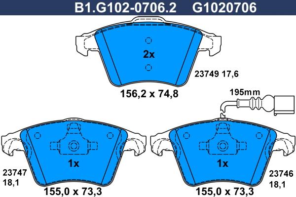 Galfer B1.G102-0706.2 - Brake Pad Set, disc brake autospares.lv