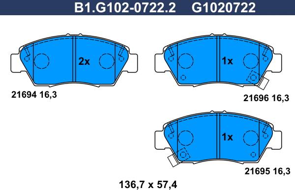 Galfer B1.G102-0722.2 - Brake Pad Set, disc brake autospares.lv