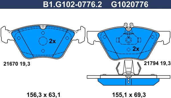 Galfer B1.G102-0776.2 - Brake Pad Set, disc brake autospares.lv