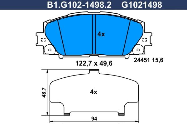 Galfer B1.G102-1498.2 - Brake Pad Set, disc brake autospares.lv