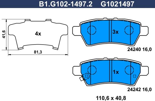 Galfer B1.G102-1497.2 - Brake Pad Set, disc brake autospares.lv