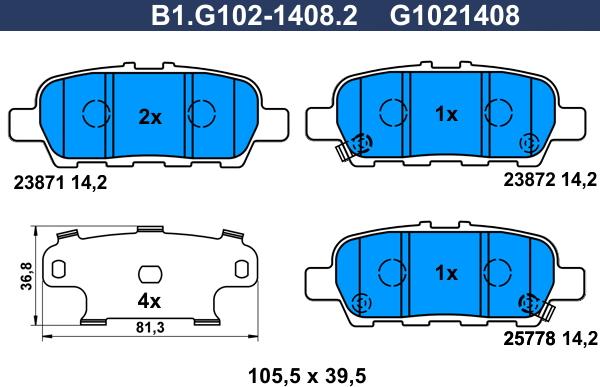 Galfer B1.G102-1408.2 - Brake Pad Set, disc brake autospares.lv