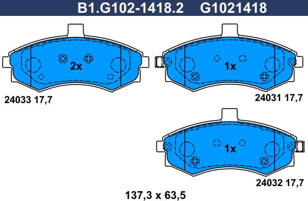 Galfer B1.G102-1418.2 - Brake Pad Set, disc brake autospares.lv