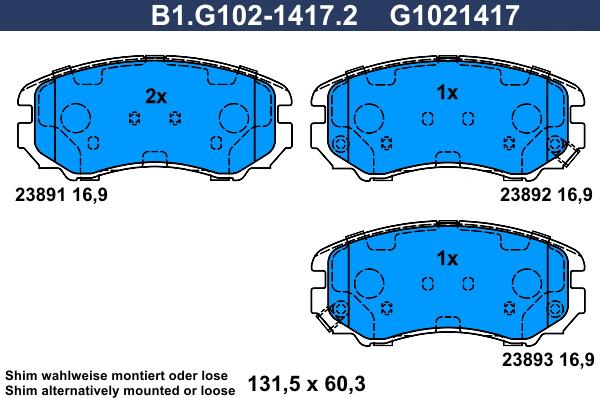 Galfer B1.G102-1417.2 - Brake Pad Set, disc brake autospares.lv