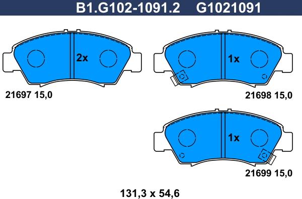 Galfer B1.G102-1091.2 - Brake Pad Set, disc brake autospares.lv