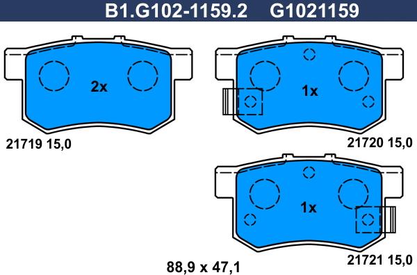 Galfer B1.G102-1159.2 - Brake Pad Set, disc brake autospares.lv