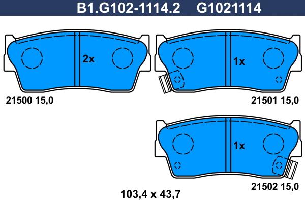 Galfer B1.G102-1114.2 - Brake Pad Set, disc brake autospares.lv