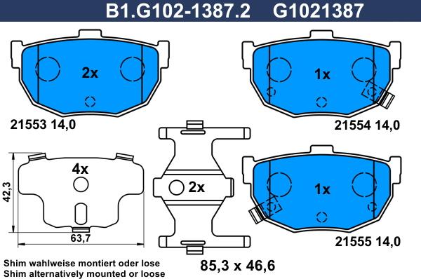 Galfer B1.G102-1387.2 - Brake Pad Set, disc brake autospares.lv