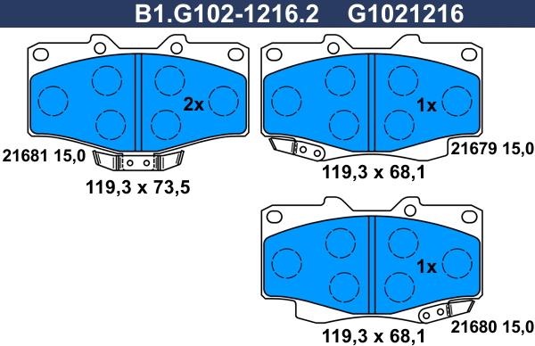 Galfer B1.G102-1216.2 - Brake Pad Set, disc brake autospares.lv