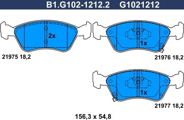 Galfer B1.G102-1212.2 - Brake Pad Set, disc brake autospares.lv