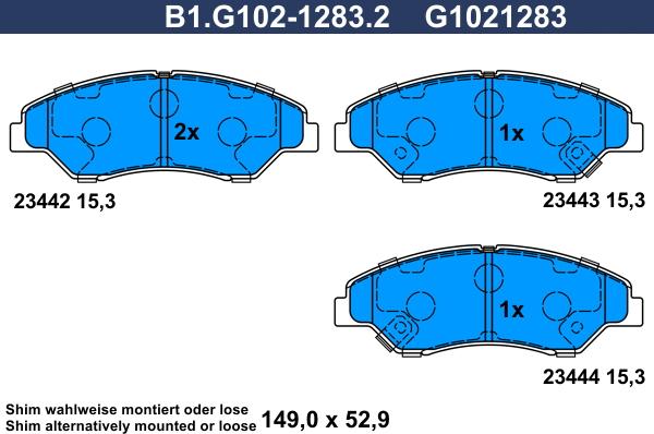 Galfer B1.G102-1283.2 - Brake Pad Set, disc brake autospares.lv