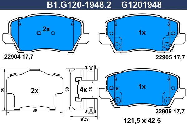 Galfer B1.G120-1948.2 - Brake Pad Set, disc brake autospares.lv