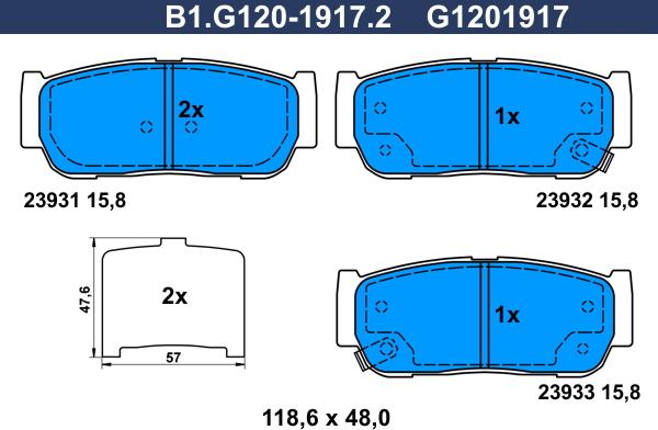 Galfer B1.G120-1917.2 - Brake Pad Set, disc brake autospares.lv